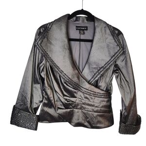 Cachet Silver Metallic Beaded Vintage Blouse Top Size 8 Evening Party